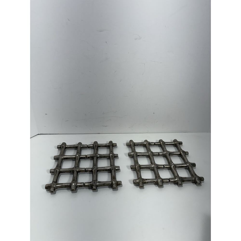Set‎ 2 Vintage Silver Plated Bamboo Trivet Leonard Expandable Made in Italy MCM
